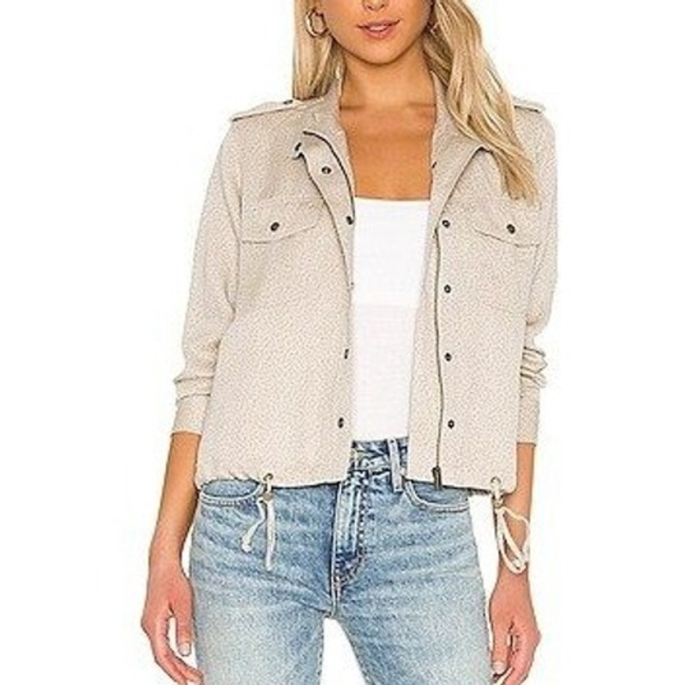 Rails Collins White Mini Cheetah Linen Blend Utility Jacket Large Neutral Animal